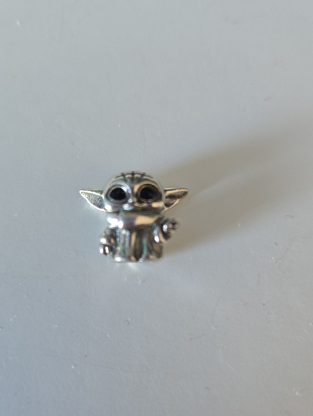 Silver Baby Yoda Charm - Small Enamel Eyes Silver.